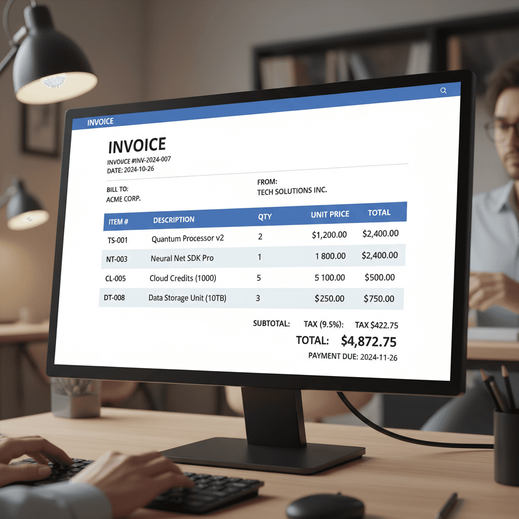 Professional invoice and billing statement