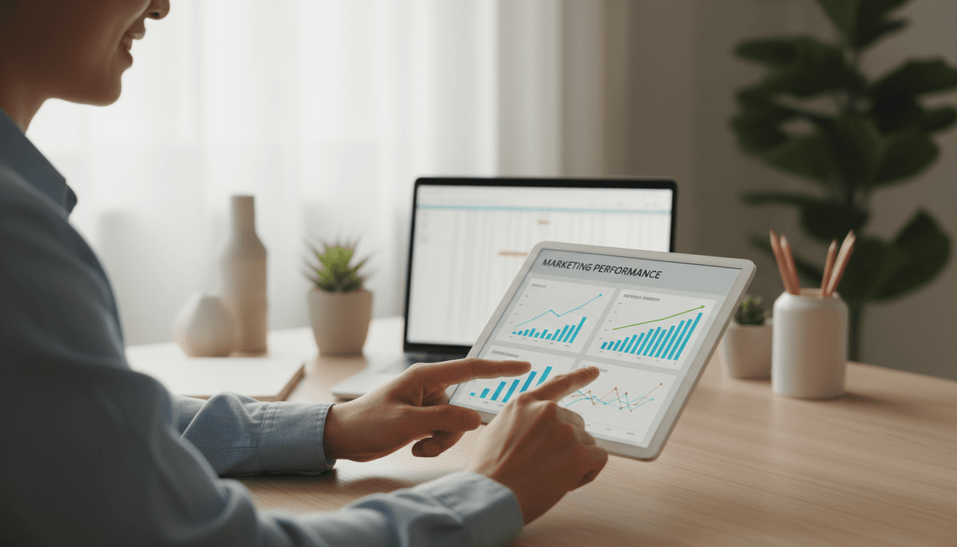 Business owner analyzing social media growth metrics