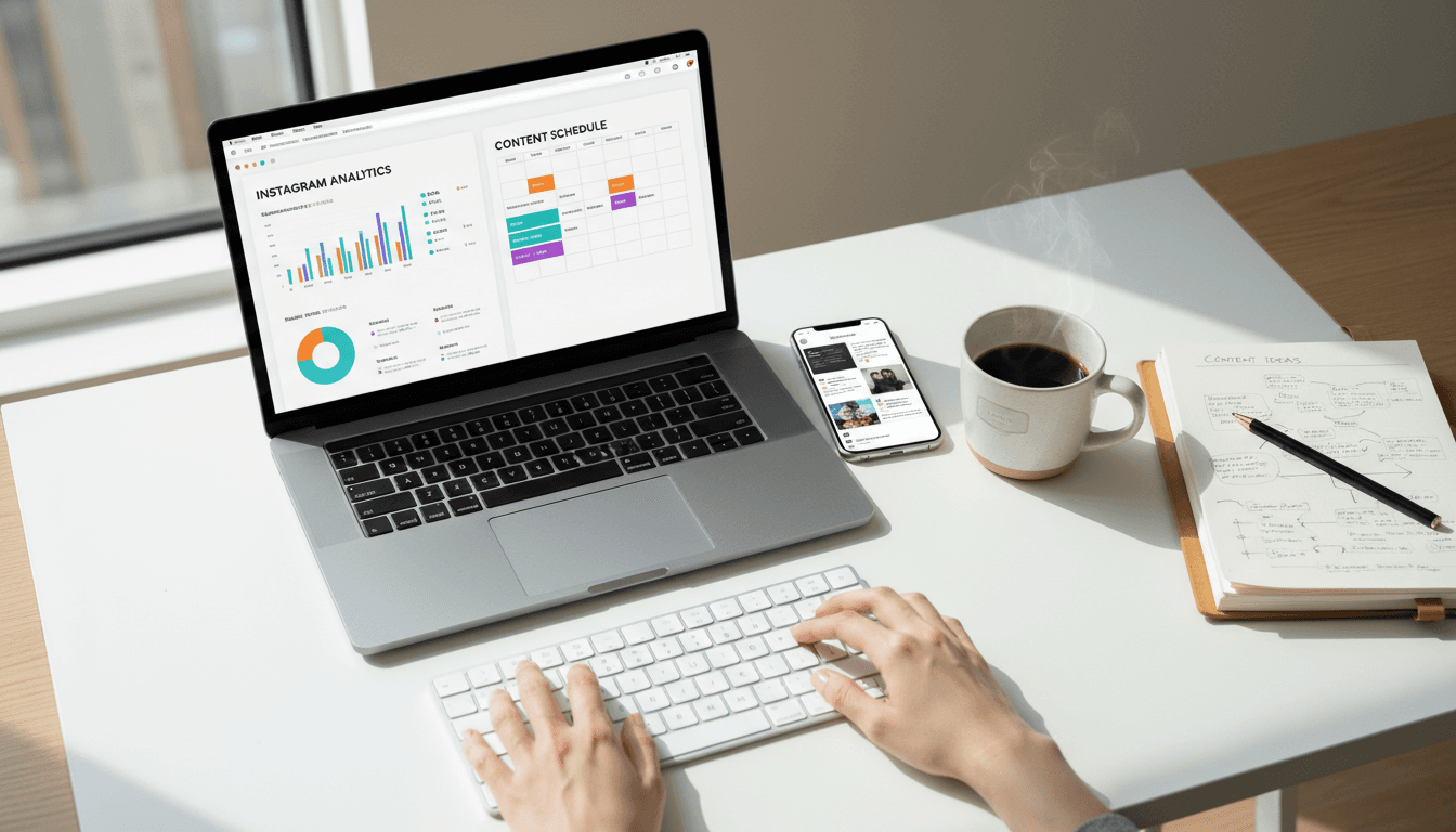 Social media manager analyzing campaign performance on multiple screens