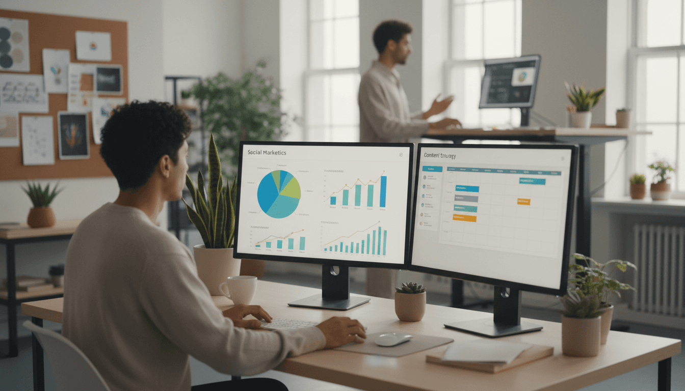 Social media manager working on digital strategy