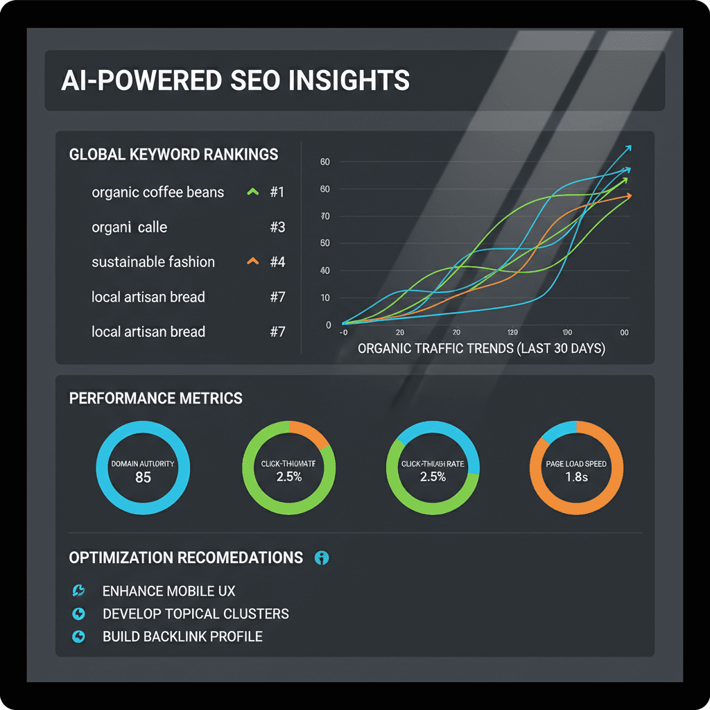 SEO analytics and search rankings dashboard